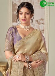Awesome Purple With Beige Dual Tone Jacquard Silk Wedding Wear Saree